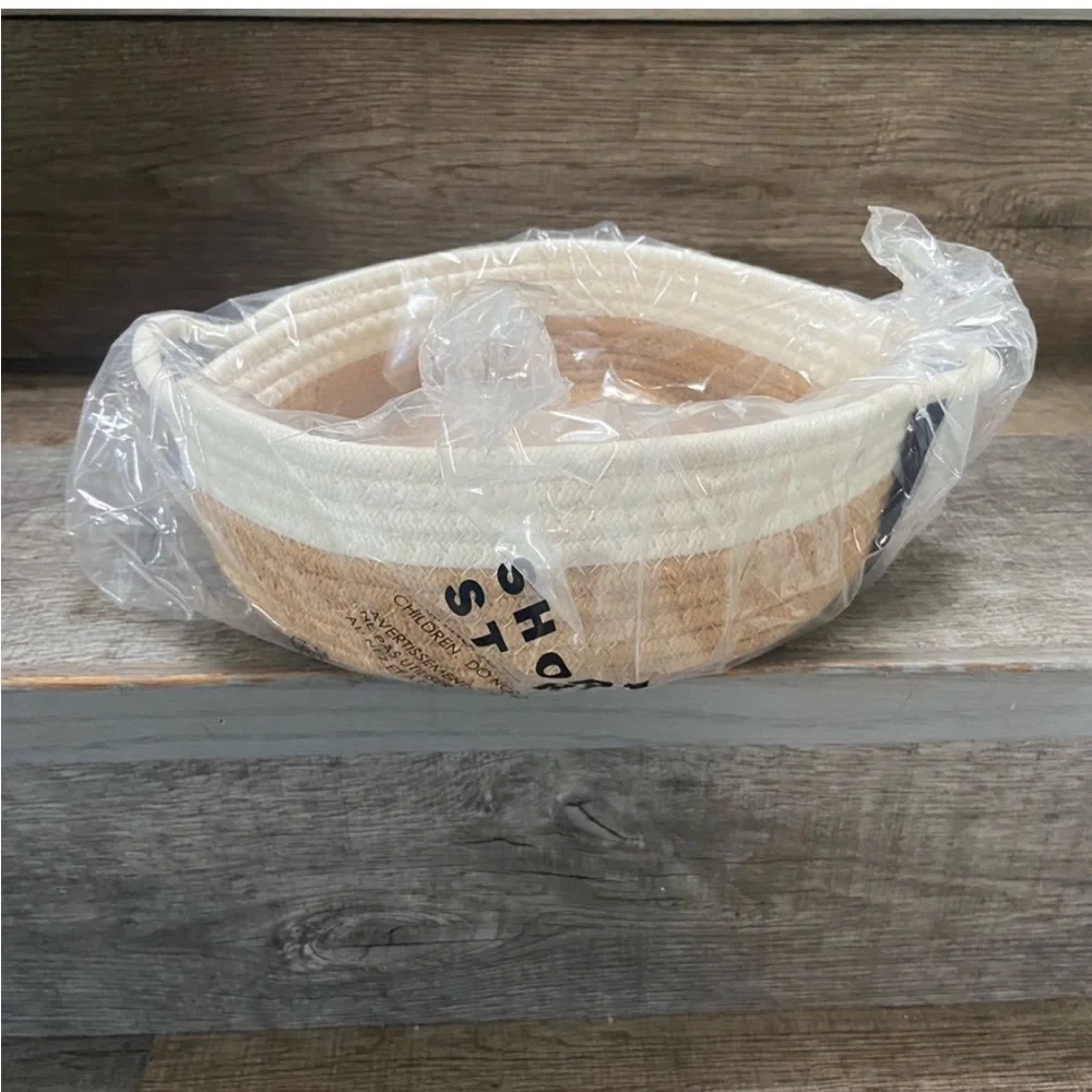 NWT Short Stories Large Rope Basket 9.8”x 9.8” taupe and cream